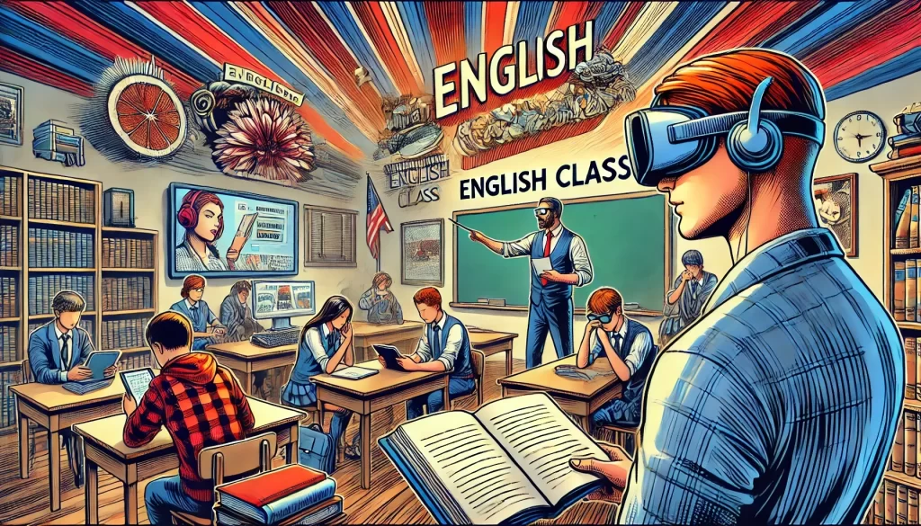 Depiction of students engaging with different aspects of transmedia storytelling in educational setting