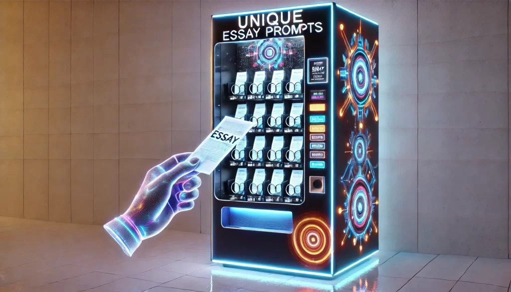 a vending machine with the products represented as writing prompts